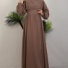 Elegant Pleated Chiffon Dress Mink 17 sik pile sifon elbise vizon 115653 24 B 1