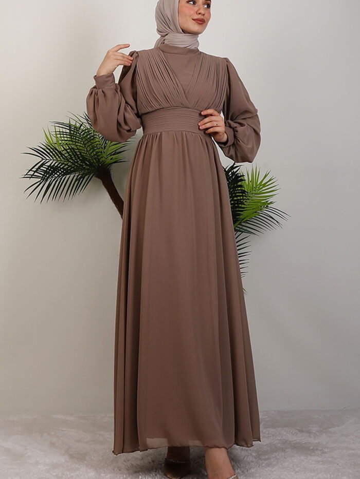 Elegant Pleated Chiffon Dress Mink