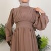 Elegant Pleated Chiffon Dress Mink 14 Elegant Pleated Chiffon Dress Mink - Image 5