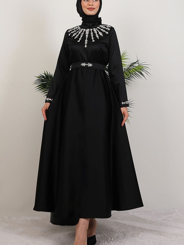 Stone Embroidery Detail Dress Black