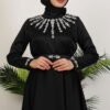 Stone Embroidery Detail Dress Black - Image 5