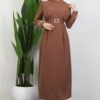 Feather Detailed Hijab Dress Rose Brown