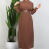 Feather Detailed Hijab Dress Rose Brown - Image 2
