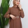 Feather Detailed Hijab Dress Rose Brown - Image 5
