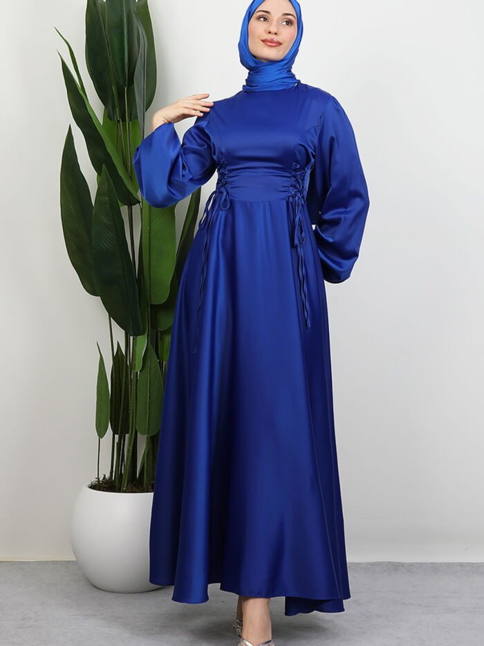 Side Tie Flared Dress Midnight Blue