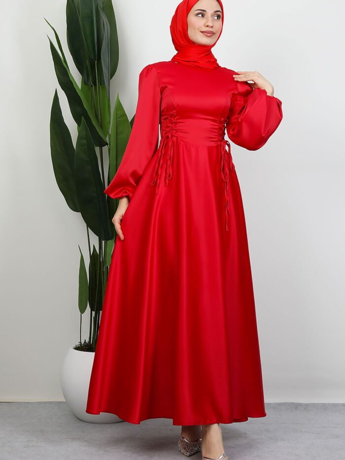 Side Tie Flared Dress Red
