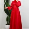 Side Tie Flared Dress Red - Image 3