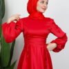 Side Tie Flared Dress Red - Image 5