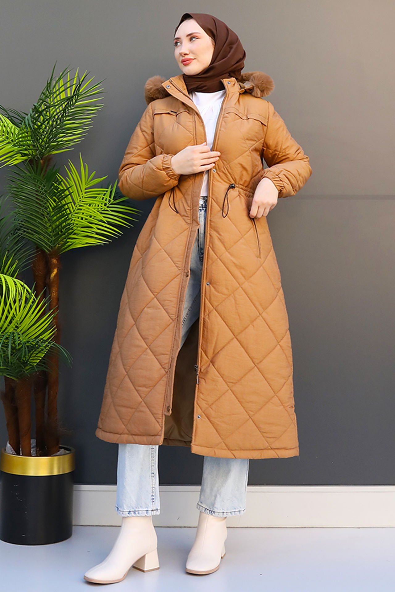 Mine Quilted Coat Soft Orange