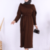 Epaulette Ruffle Knit Dress on the Shoulder 17030 Brown - Image 6