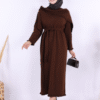 17030 omuzdan apolet firfirli triko elbise kahverengi knitwear dress bym fashion 60539 11 K