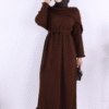 Epaulette Ruffle Knit Dress on the Shoulder 17030 Brown - Image 2
