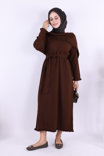 Alternative view of Epaulette Ruffle Knit Dress on the Shoulder 17030 Brown