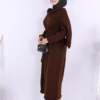 Epaulette Ruffle Knit Dress on the Shoulder 17030 Brown - Image 8