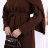 Epaulette Ruffle Knit Dress on the Shoulder 17030 Brown - Image 5