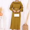 Epaulette Ruffle Knit Dress on the Shoulder 17030 Brown - Image 14