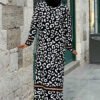 Stripe Detailed Leopard Patterned Knit Dress 18200 Tan-Black - Image 17