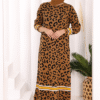 Stripe Detailed Leopard Patterned Knit Dress 18200 Tan-Black - Image 11