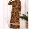 Stripe Detailed Leopard Patterned Knit Dress 18200 Tan-Black - Image 12