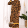 Stripe Detailed Leopard Patterned Knit Dress 18200 Tan-Black - Image 2