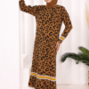 Stripe Detailed Leopard Patterned Knit Dress 18200 Tan-Black - Image 4