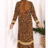 Stripe Detailed Leopard Patterned Knit Dress 18200 Tan-Black - Image 14