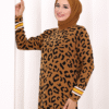 Stripe Detailed Leopard Patterned Knit Dress 18200 Tan-Black - Image 15