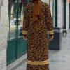 Stripe Detailed Leopard Patterned Knit Dress 18200 Tan-Black - Image 5