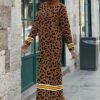 Stripe Detailed Leopard Patterned Knit Dress 18200 Tan-Black - Image 7
