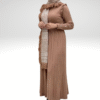 Metal Stud Detail on Sleeves, Ruffled Shoulders, Half Neck, Self-Stripe Look Knitwear Dress 22204 Tan - Image 6