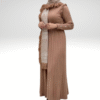 Metal Stud Detail on Sleeves, Ruffled Shoulders, Half Neck, Self-Stripe Look Knitwear Dress 22204 Tan - Image 2