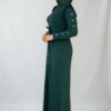 Metal Stud Detail on Sleeves, Ruffled Shoulders, Half Neck, Self-Stripe Look Knitwear Dress 22204 Tan - Image 12