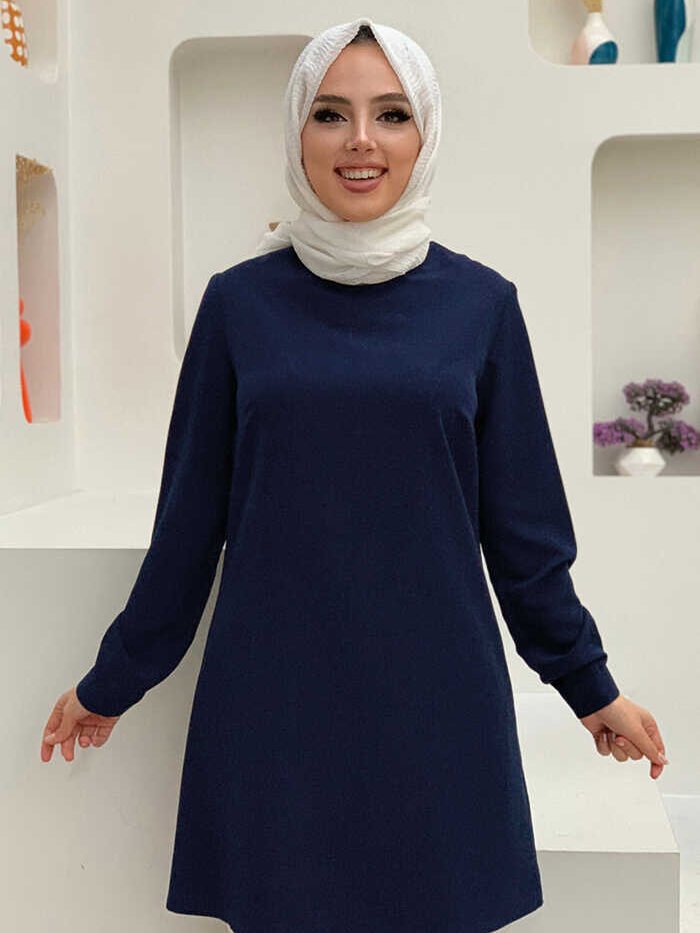 Alternative view of Crew Neck Long Tunic|With Sleeve Cuffs Buttons|2649