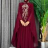 Sequin Embroidered Chiffon Cape Dress Evening Suit 3774 Mink - Image 6
