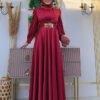 Glamorous Evening Dress Elegant|Satin Gown with Belt Detail| 3792 - Image 5