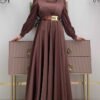 Glamorous Evening Dress Elegant|Satin Gown with Belt Detail| 3792 - Image 7