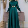 Glamorous Evening Dress Elegant|Satin Gown with Belt Detail| 3792 - Image 10