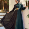 Luxury Evening Dress Gold|Two-Tone Chiffon Gown with Embroidered Belt|3806 - Image 2