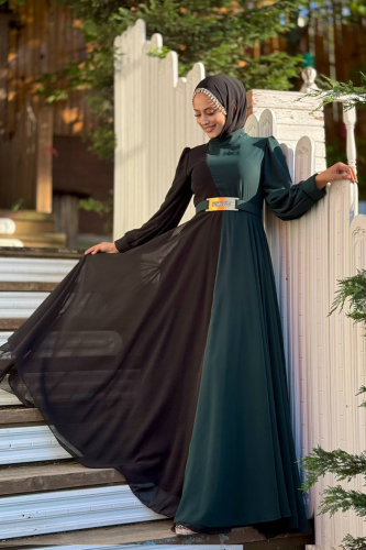 Alternative view of Luxury Evening Dress Gold|Two-Tone Chiffon Gown with Embroidered Belt|3806