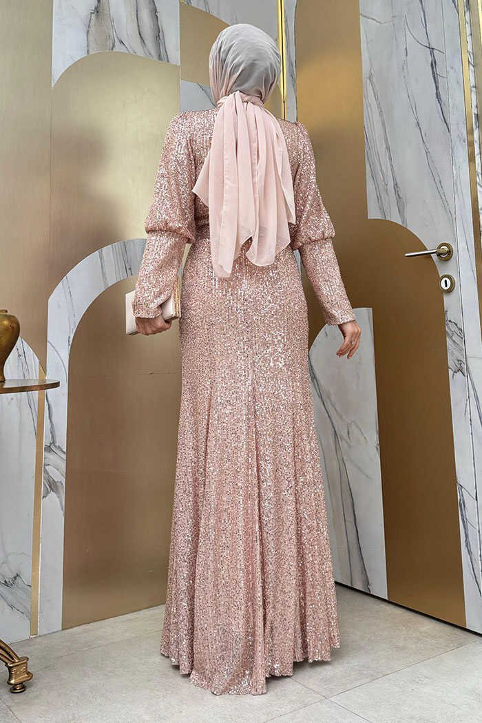 Sequin Fishtail Evening Dress with Belt Accessory 3858 Stone 3 Sequin Fishtail Evening Dress with Belt Accessory 3858 Stone - Image 3