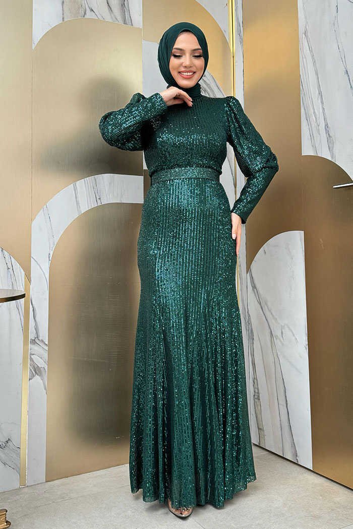Sequin Fishtail Evening Dress with Belt Accessory 3858 Stone 8 Sequin Fishtail Evening Dress with Belt Accessory 3858 Stone - Image 8