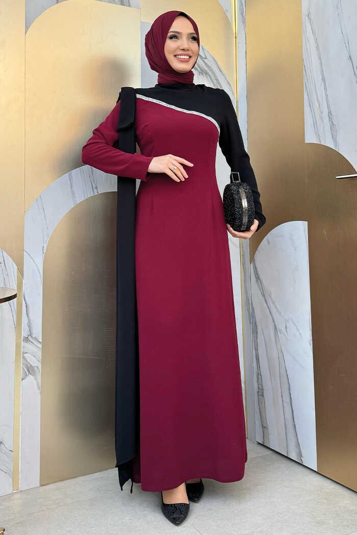 One Shoulder Bow Epaulette Two-Tone Dress 3862 Emerald 5 One Shoulder Bow Epaulette Two-Tone Dress 3862 Emerald - Image 5