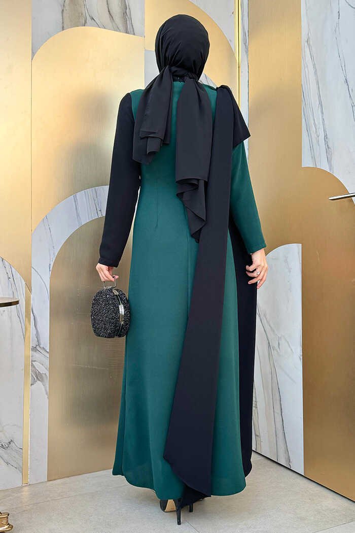 One Shoulder Bow Epaulette Two-Tone Dress 3862 Emerald 4 One Shoulder Bow Epaulette Two-Tone Dress 3862 Emerald - Image 4