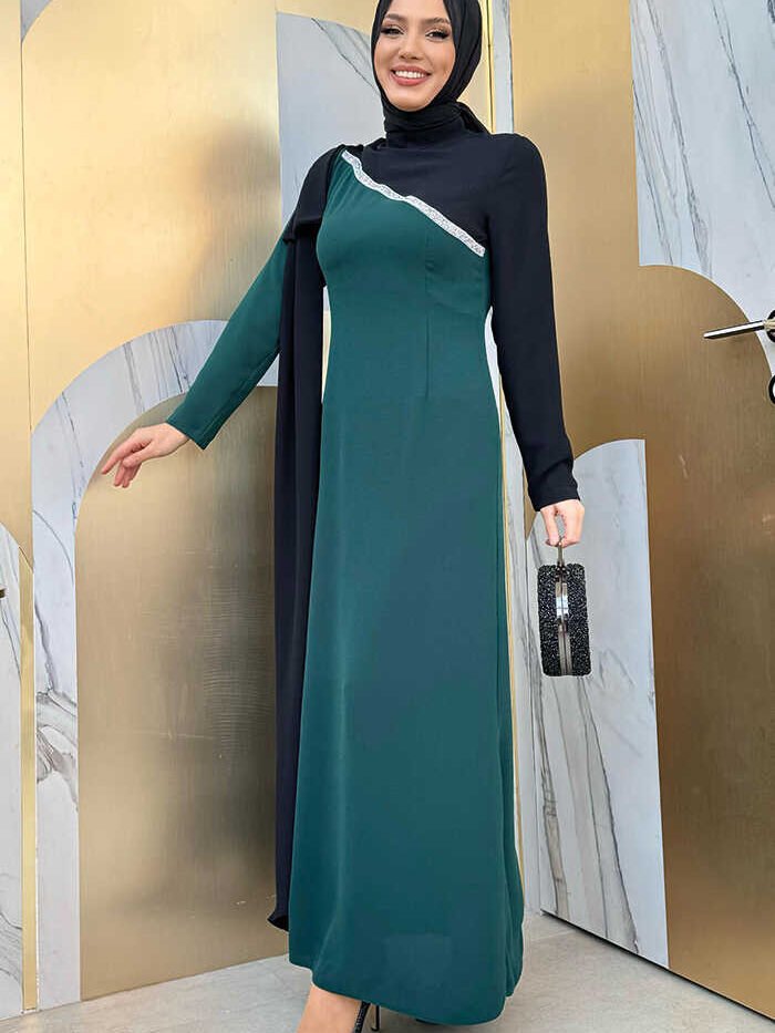 Alternative view of One Shoulder Bow Epaulette Two-Tone Dress 3862 Emerald