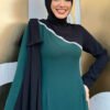 One Shoulder Bow Epaulette Two-Tone Dress 3862 Emerald 12 One Shoulder Bow Epaulette Two-Tone Dress 3862 Emerald - Image 3