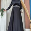 Satin Evening Dress with Stone Belt Accessories 3863 Stone 16 Satin Evening Dress with Stone Belt Accessories 3863 Stone - Image 7