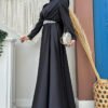 Stunning Evening Dress in Black Satin with Stoned Belt| 3863 9 Stunning Evening Dress in Black Satin with Stoned Belt| 3863 - Image 2
