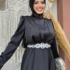 Stunning Evening Dress in Black Satin with Stoned Belt| 3863 10 Stunning Evening Dress in Black Satin with Stoned Belt| 3863 - Image 3