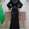 Satin Evening Dress with Feathered Tail and Belt Accessory 3869 Black 21 3869 yaka tuylu elbise siyah tesettur abiye bym fashion 46663 96 B