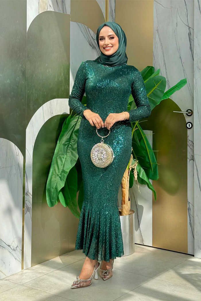 Sequin Embroidered Fishtail Evening Dress 3872 Emerald 1 Sequin Embroidered Fishtail Evening Dress 3872 Emerald